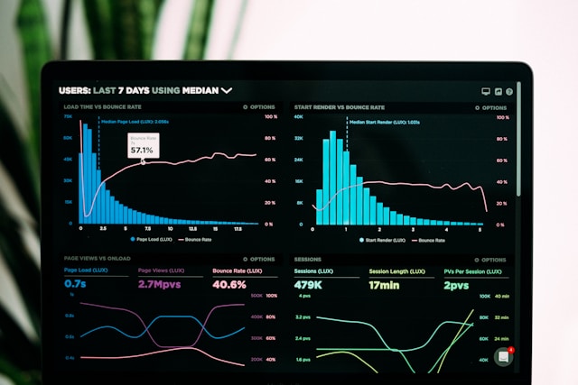 laptop screen displaying website traffic graphs